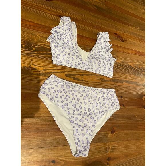 SHEIN Other - SHEIN Ruffled Sleeve High Waist Lilah Leopard Bikini, size L